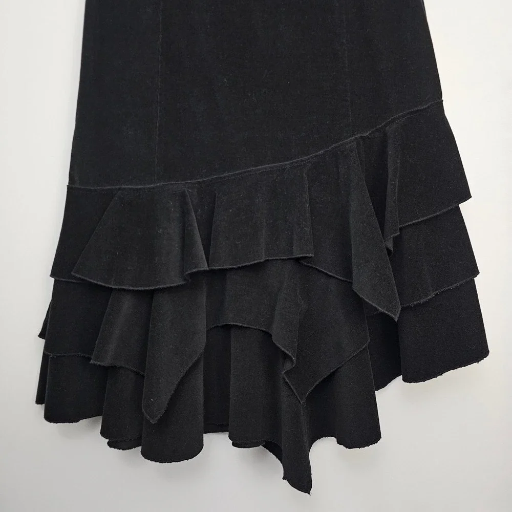 Y2K Corduroy Skirt 8 Black Tiered Ruffle Renaissance Western Dark Fairy Boho Vtg